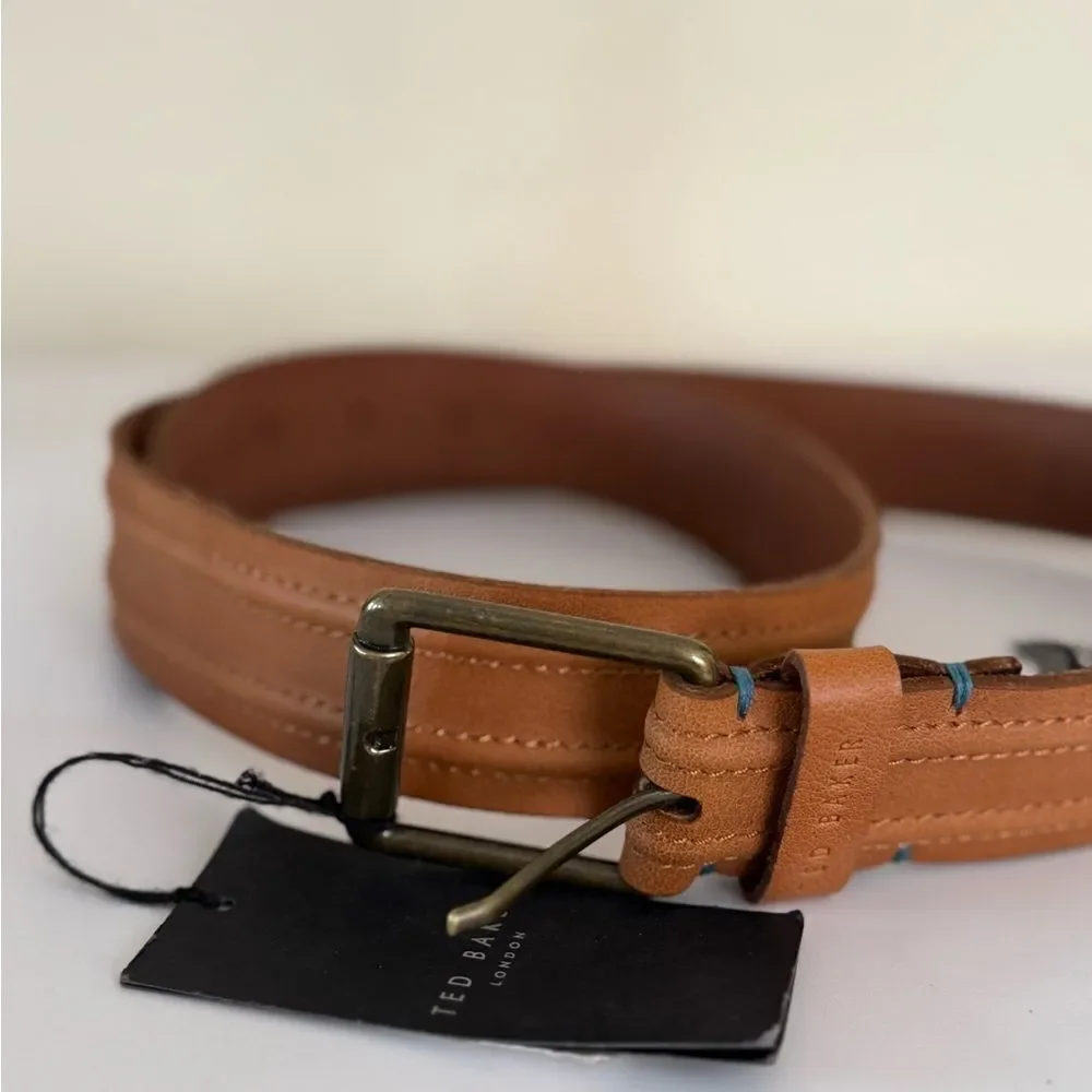 Ted Baker London 'SUMTIME' Men's Size 36 Piped Stitch Tan Leather Hip Belt